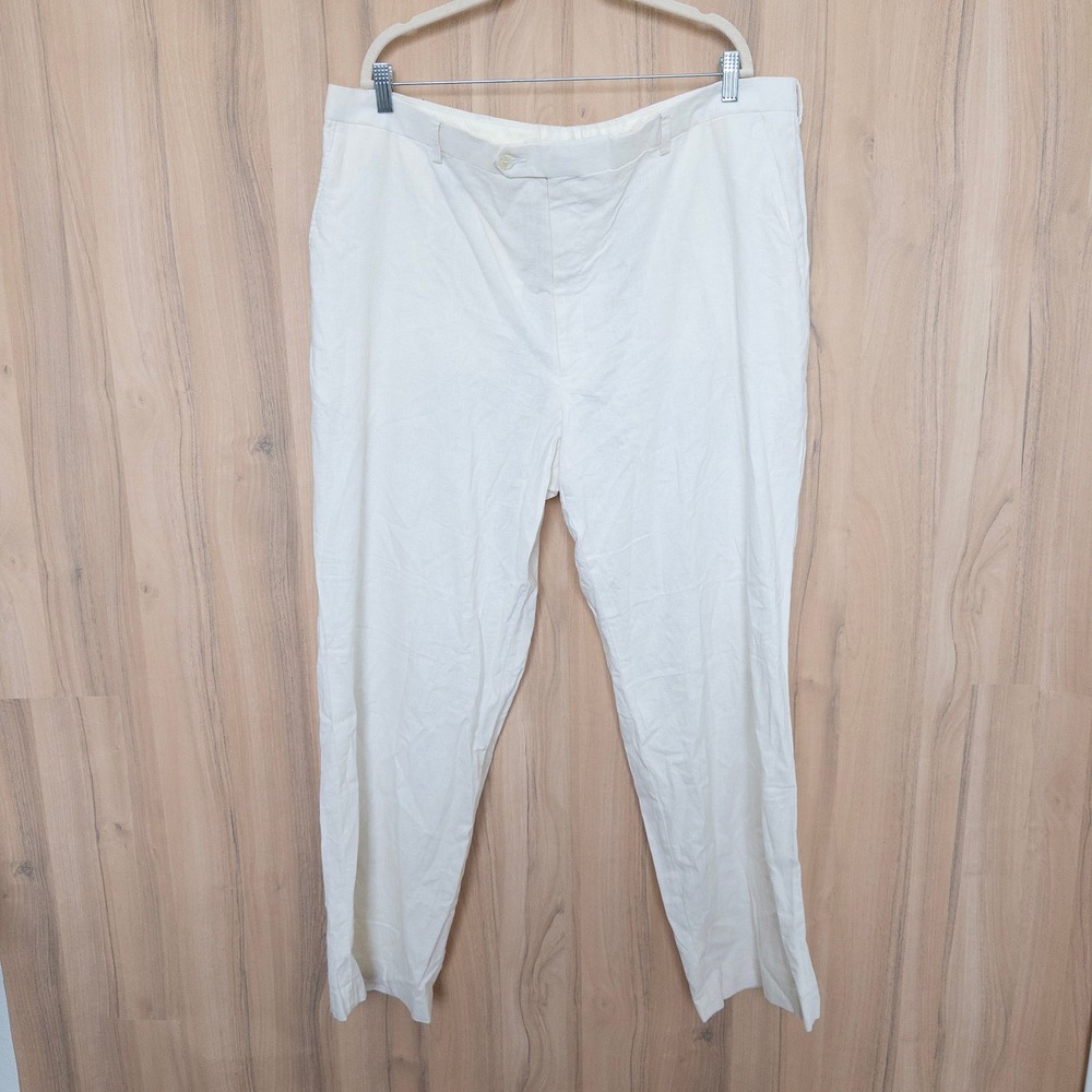 Britches Mens Linen Blend Pants 44x32 White Straight Leg Casual Trousers